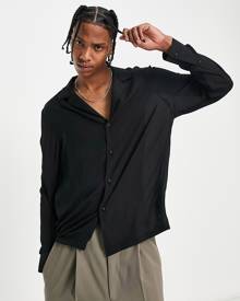 ASOS DESIGN regular sheer shirt in black