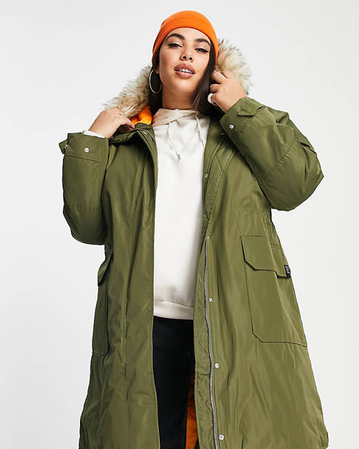 Topshop Sno ski parka coat with faux fur hood in black