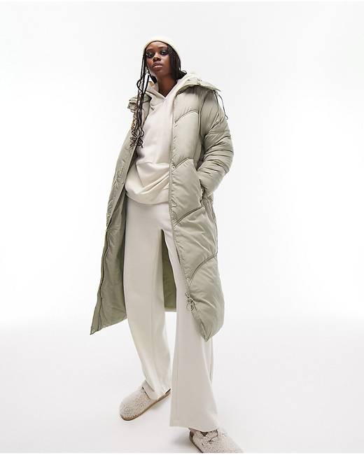 Topshop Petite faux fur checkerboard longline jacket in monochrome-Multi