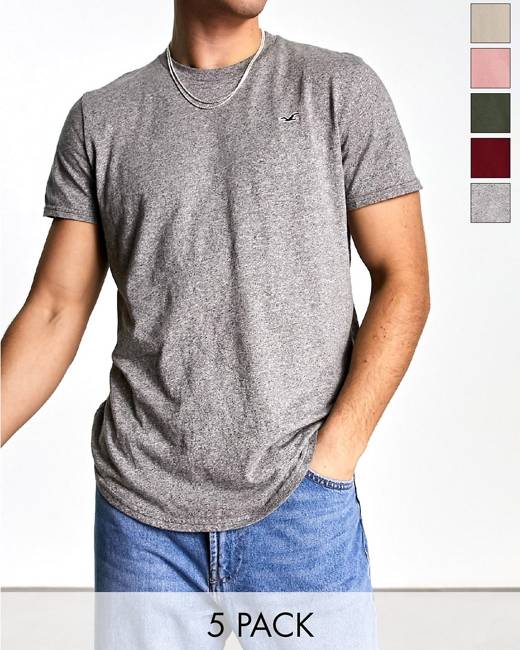 Hollister 5 pack plain and color block T-shirt in multi