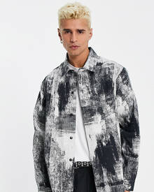 Reclaimed Vintage oversized twill shirt in black and white print-Multi