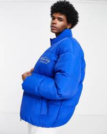 Good For Nothing oval oversized puffer jacket in blue with logo print