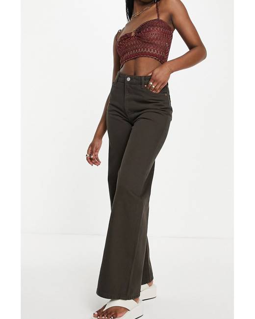 Monki jersey flared pants in brown