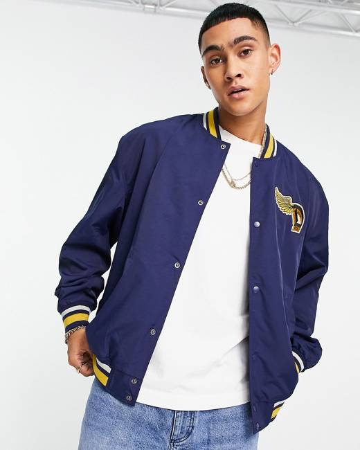 ASOS DESIGN oversized varsity jersey jacket in sherpa with badging