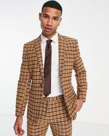ASOS DESIGN skinny wool mix suit jacket in brown plaid