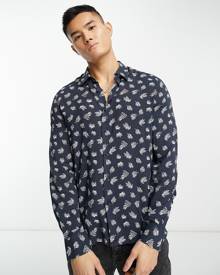 Devils Advocate long sleeve feather print shirt in navy