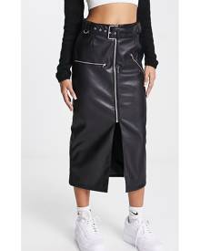 ASOS DESIGN faux leather biker midi skirt with belt in black