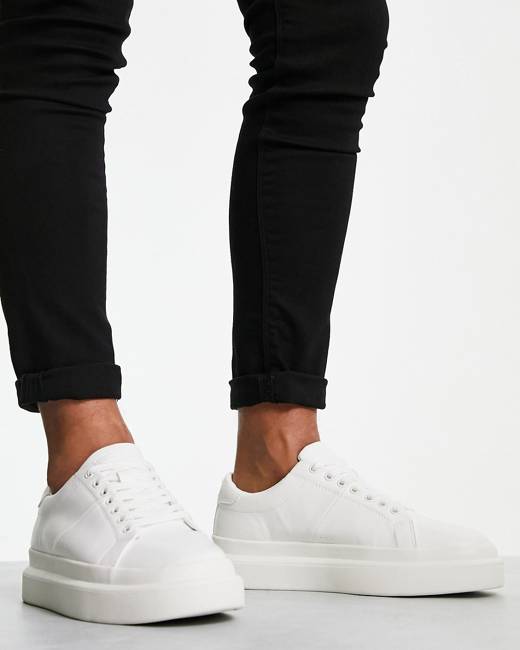 Pull&Bear flatform sneakers with black back tab in white