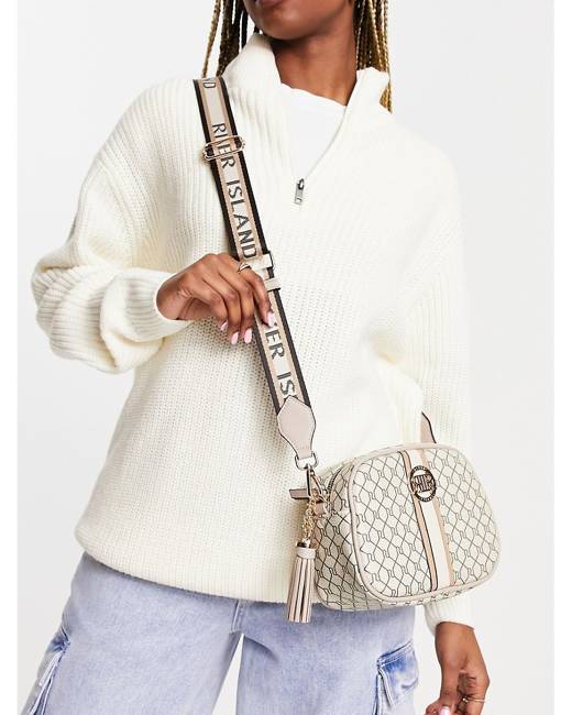 River Island Quilted Double Cross Body Bag In Cream-white | ModeSens