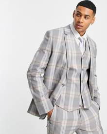 ASOS DESIGN skinny suit jacket in gray plaid with charcoal highlight