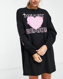 ASOS DESIGN disco heartbreaker long sleeve sleep tee in black