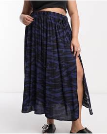 ASOS DESIGN Curve full midi skirt in blue animal print-Multi