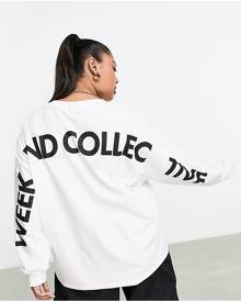 ASOS Weekend Collective Curve oversized long sleeve t-shirt with back logo in white