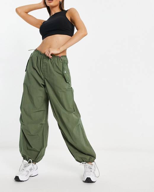 Flounce London wide leg satin cargo pants in green