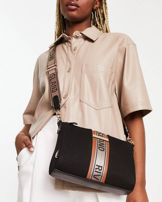 River Island cross body bag with contrast stitch and coin purse in black