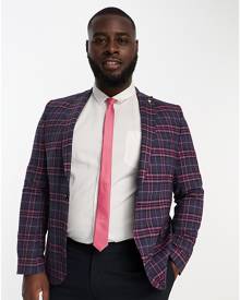 Twisted Tailor Plus ladd suit jacket in navy and pink tartan plaid