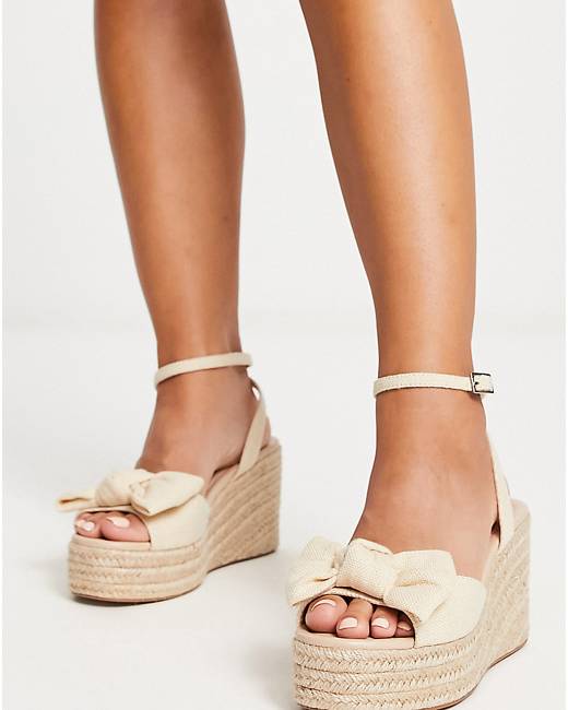 ASOS DESIGN Wide Fit Tyra closed toe wedges in natural linen