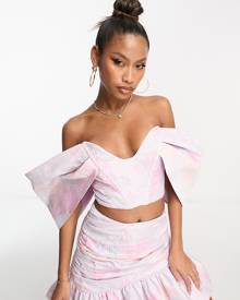 ASOS LUXE sweetheart extreme sleeve corsetted crop top in pastel floral jacquard - part of a set-Multi