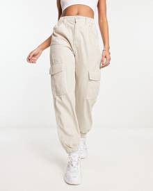 Bershka cuffed cargo pants in stone-Neutral