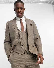 Harry Brown skinny fit suit jacket in brown micro plaid