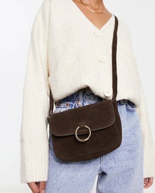 Urbancode leather suede crossbody bag in khaki