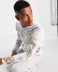 Only & Sons cotton sweatshirt in white and beige tie-dye