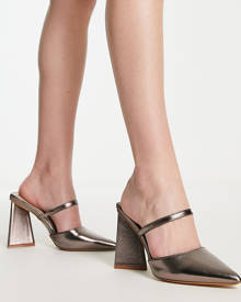 RAID Wide Fit Nima backless heeled shoes in metallic pewter-Silver