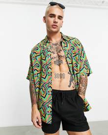 ASOS DESIGN boxy oversized shirt in neon pattern print-Multi