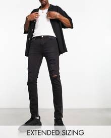 ASOS DESIGN skinny jeans in black with knee rips and zip detail