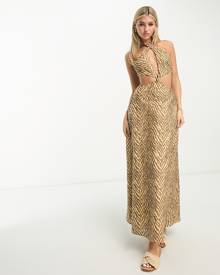 Charlie Holiday Mustang animal print maxi dress in brown-Multi