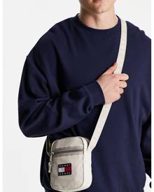 Tommy Jeans flag logo cross body reporter bag in cream-White