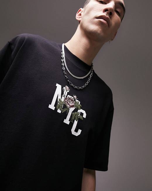 Topman Oversized Football Jersey T-Shirt with Mono Graphic - Part of A Set-Black