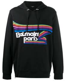 Balmain logo-print drawstring hoodie - Blue