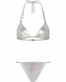 Public Desire X Kenza metallic triangle bikini top with clear straps in