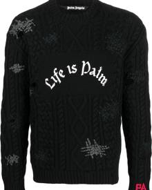 Palm Angels distressed cable-knit jumper - Black
