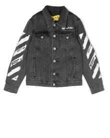 Off-White Kids chest logo-print detail denim jacket - Grey