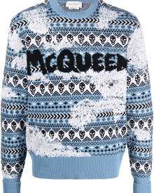 Alexander McQueen graffiti-logo Fair Isle knit jumper - Blue