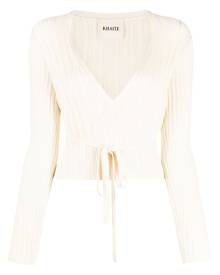 KHAITE ribbed plunge wrap top - Neutrals