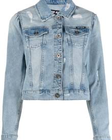 DKNY ripped-detailing cropped denim jacket - Blue