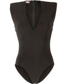Blanca Vita padded-shoulder V-neck bodysuit - Green