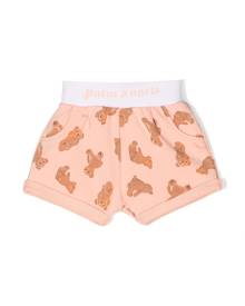 Palm Angels Kids bear-print elasticated-waist shorts - Orange