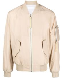 Helmut Lang logo-print bomber jacket - Neutrals