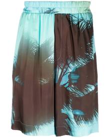 Laneus palm tree-print elasticated-waist shorts - Blue