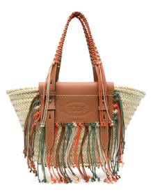 Tod's fringed straw tote bag - Neutrals