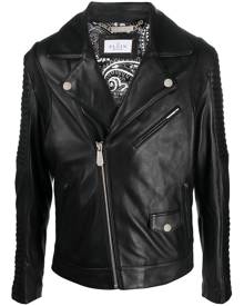 Philipp Plein embossed-logo padded leather biker jacket - Black