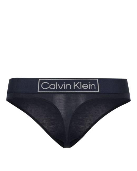 Calvin Klein Embossed Icon cotton blend thong in black and gold