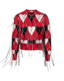 Charles Jeffrey Loverboy heart-argyle distressed-effect jumper - Red