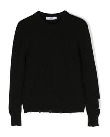 MSGM Kids distressed-hem waffle-knit jumper - Black