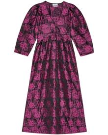 GANNI botanical-jacquard puff-sleeves midi dress - Pink