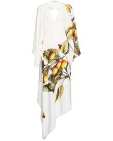 Ferragamo asymmetric botanical-print midi dress - White